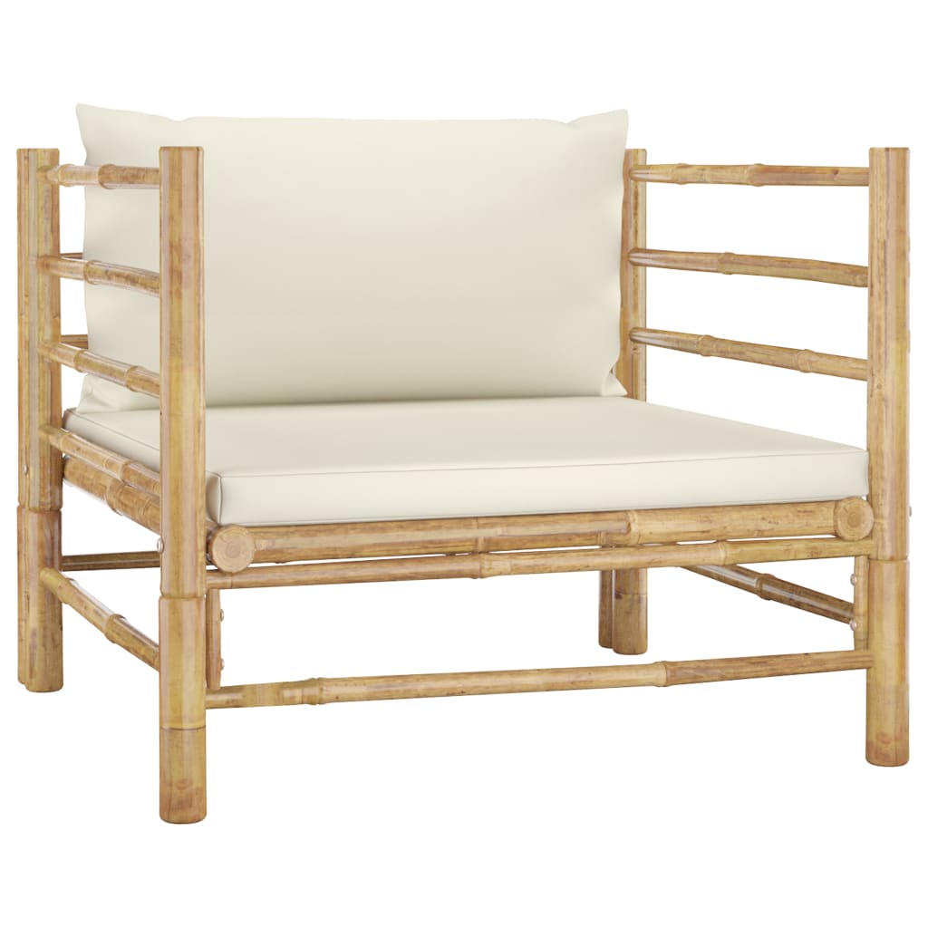 Patio Lounge Set With Cream White Cushions Bamboo Br 313142