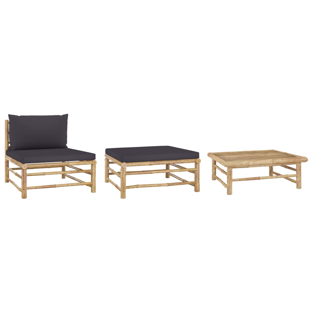 Patio Lounge Set With Dark Gray Cushions Bamboo Brow 313150