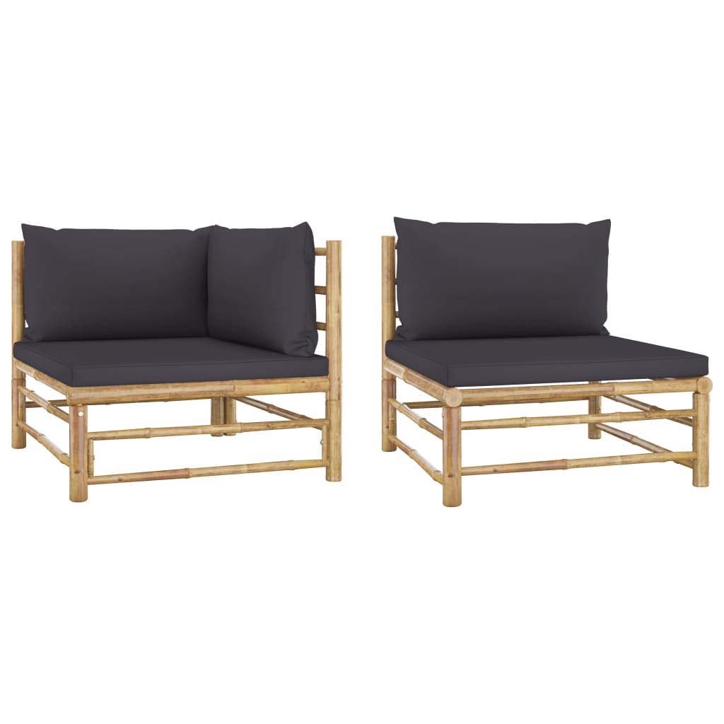 Patio Lounge Set With Dark Gray Cushions Bamboo Brow 313150