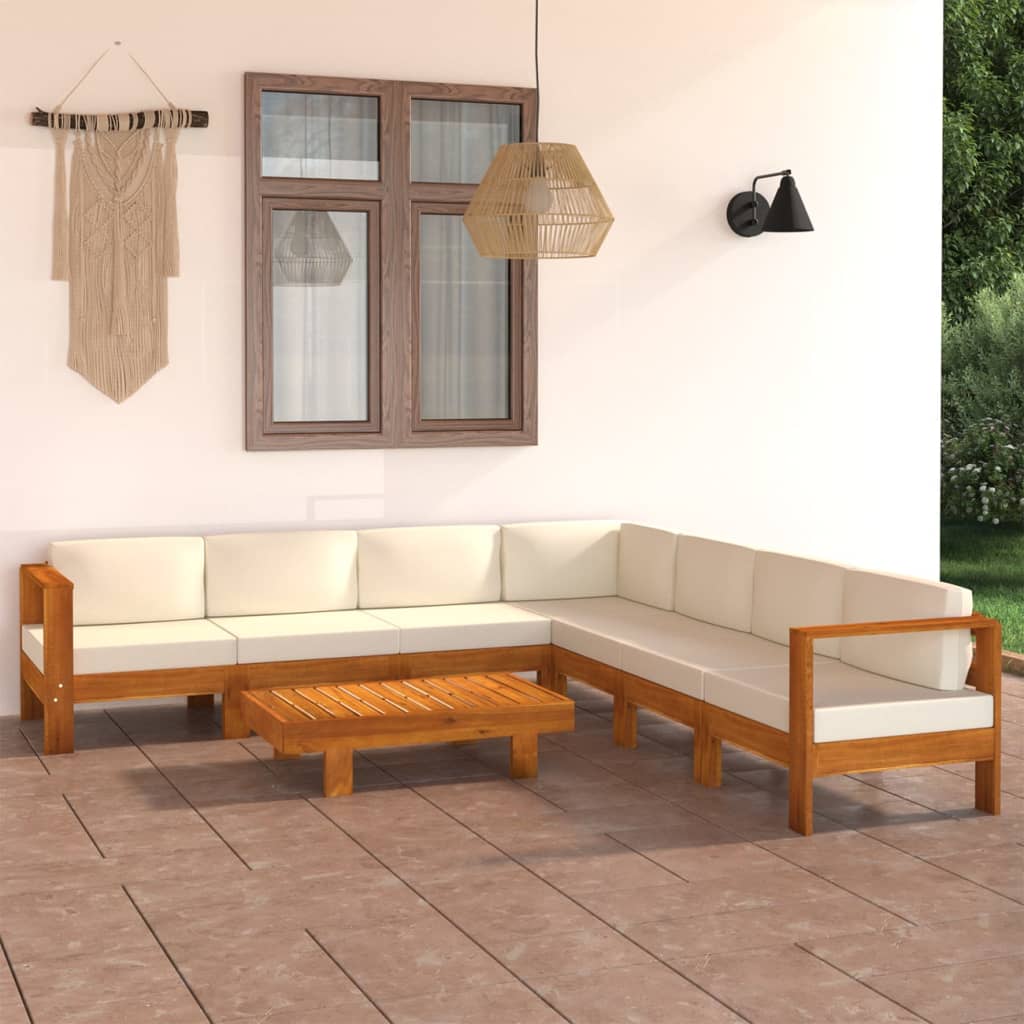 Patio Lounge Set With Cream White Cushions Acacia Wo 3057940
