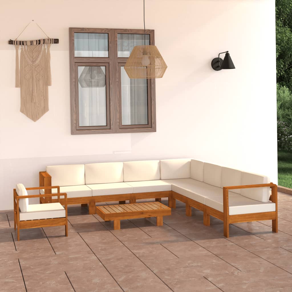 Patio Lounge Set With Cream White Cushions Acacia Wo 3057940