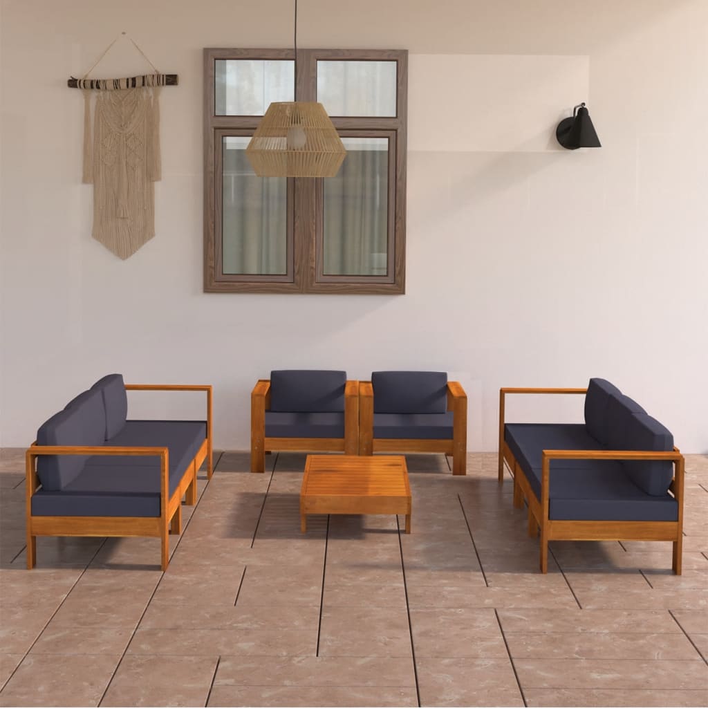 Patio Lounge Set With Dark Gray Cushions Acacia Wood 3057950