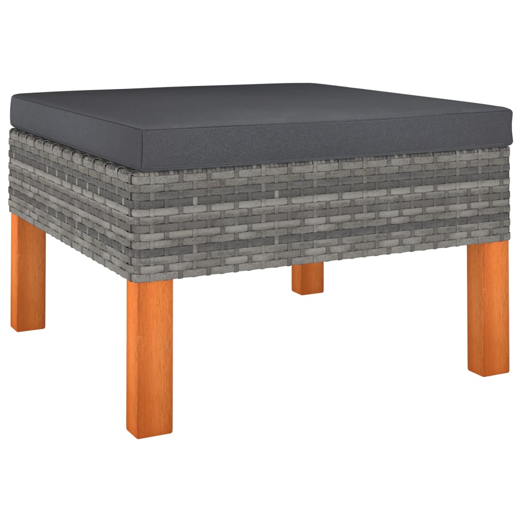 Footstool Poly Rattan And Solid Eucalyptus Wood Grey 315752