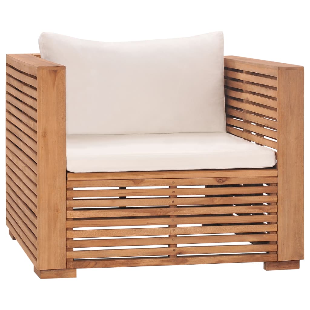 Patio Sofa Chair With Cushions Solid Teak Wood Cream 316039