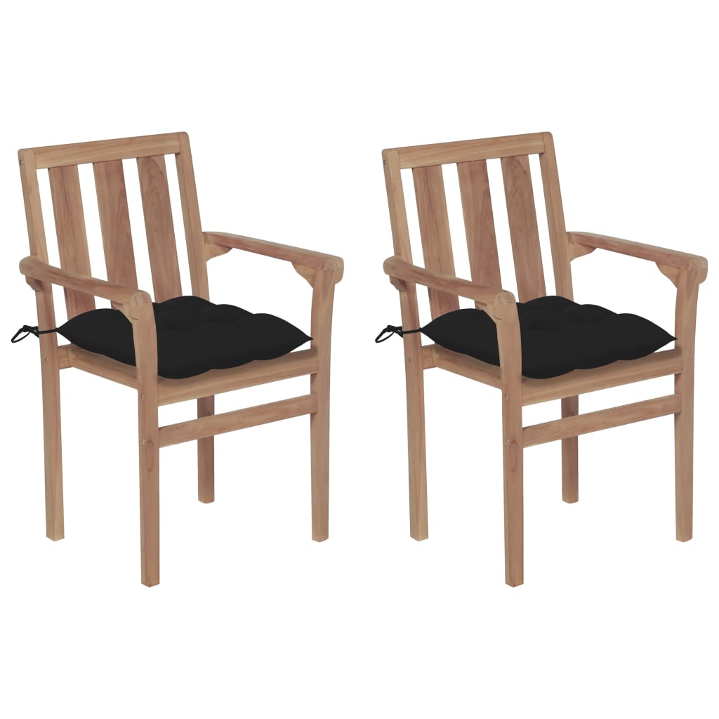 Patio Chairs With Cushions Solid Teak Wood Black 3062230