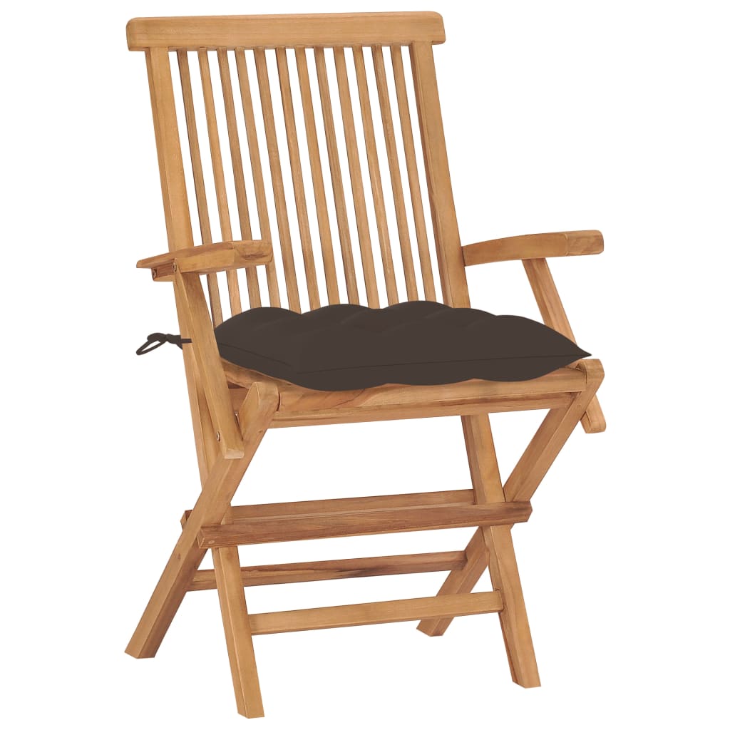 Patio Chairs With Cushions Solid Teak Wood Taupe 3062510