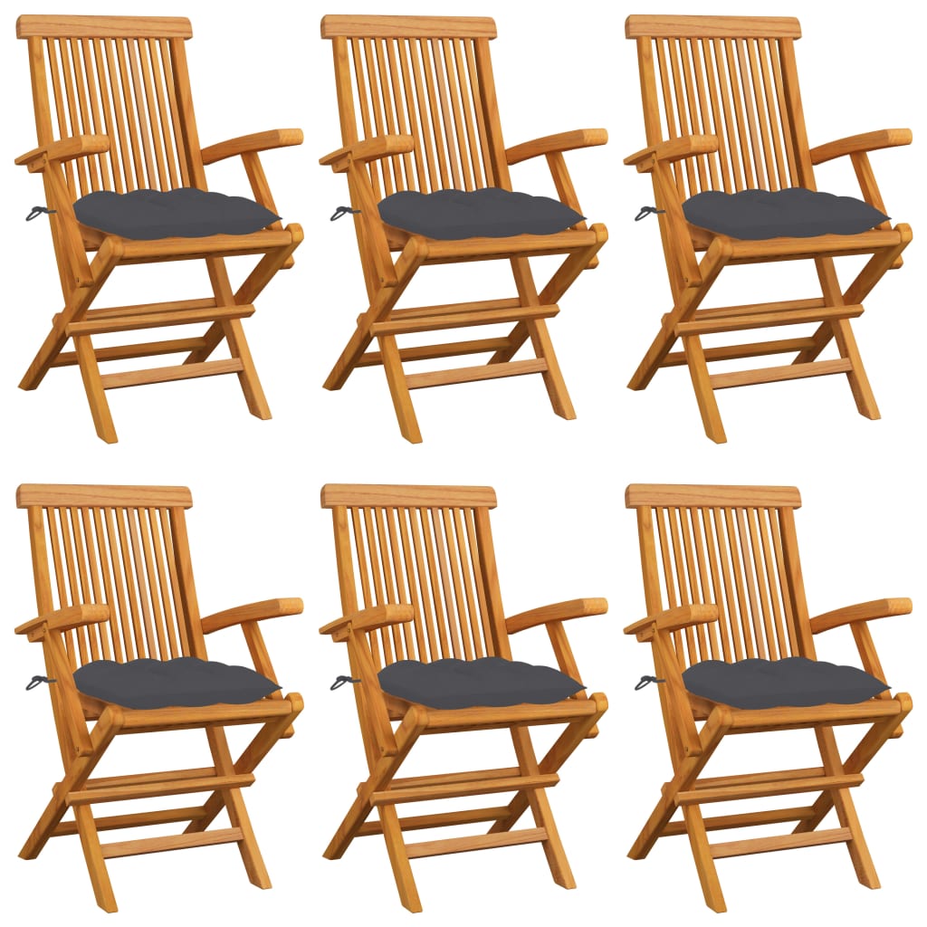 Patio Chairs With Cushions Solid Teak Wood Anthracit 3062556