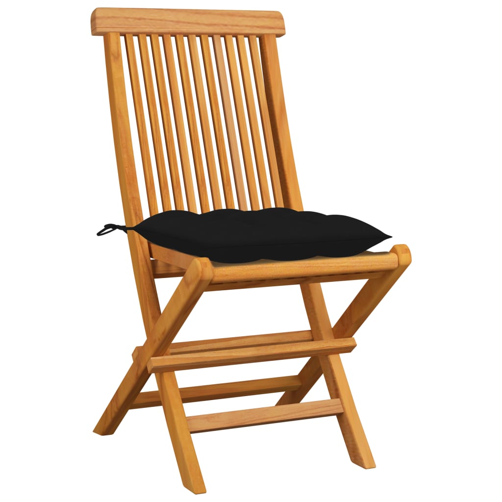 Patio Chairs With Cushions Solid Teak Wood Black 3062590