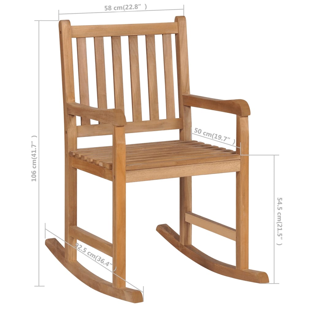 Rocking Chair With Taupe Cushion Solid Teak Wood Bro 3062780