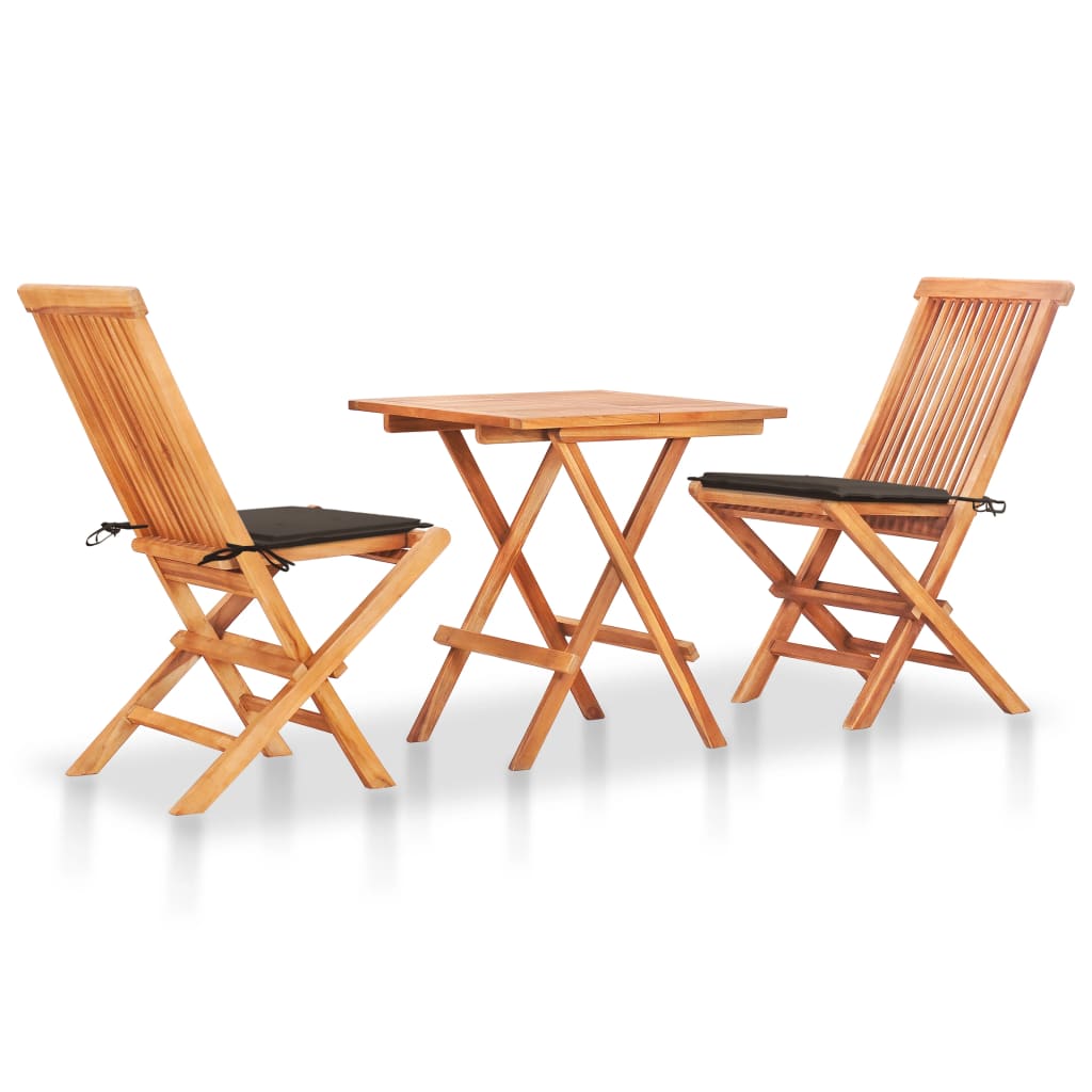 Bistro Set With Cushions Solid Teak Wood Green 3063230