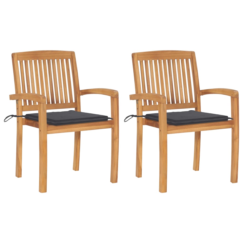 Patio Chairs With Cushions Solid Teak Wood Anthracit 3063252
