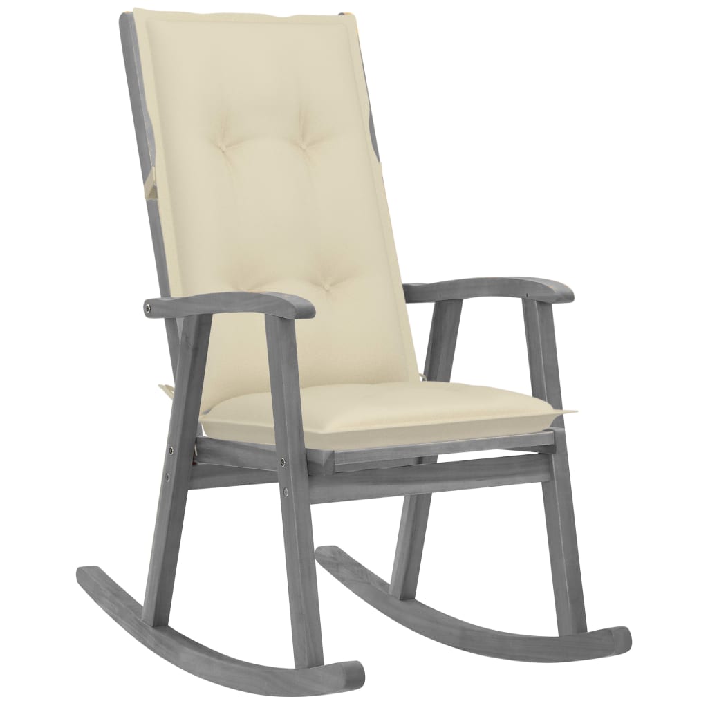 Rocking Chair With Cushions Gray Solid Acacia Wood G 3064224