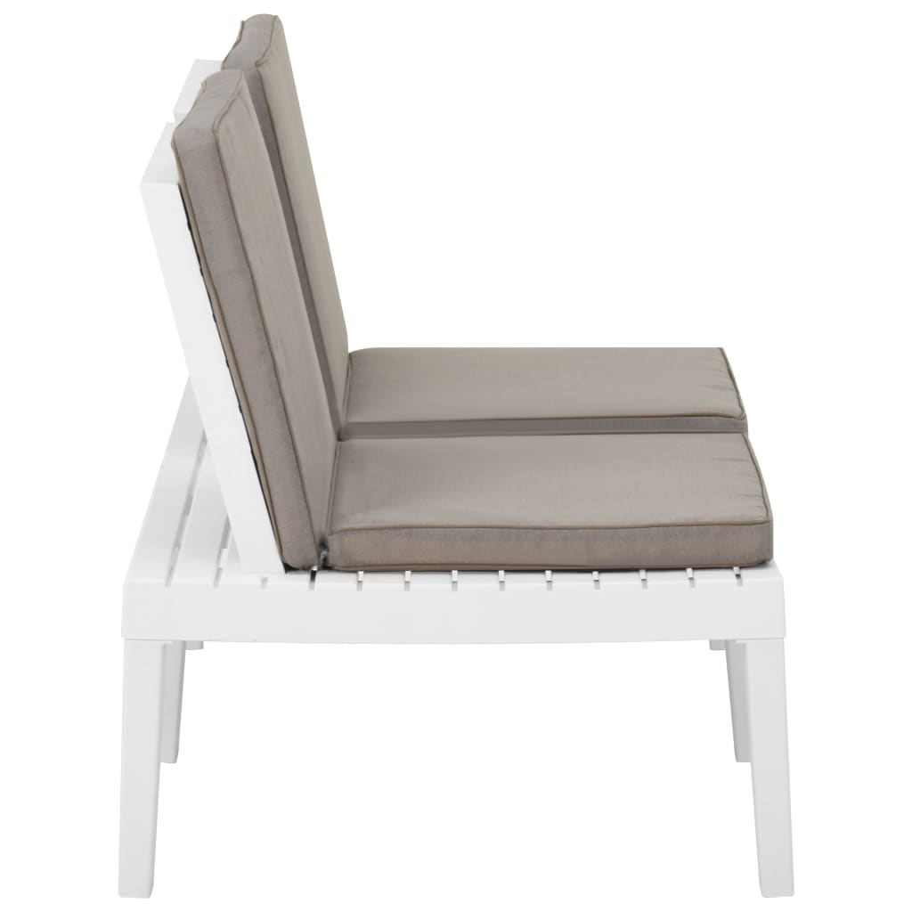 Patio Lounge Benches With Cushions Plastic White 3059825