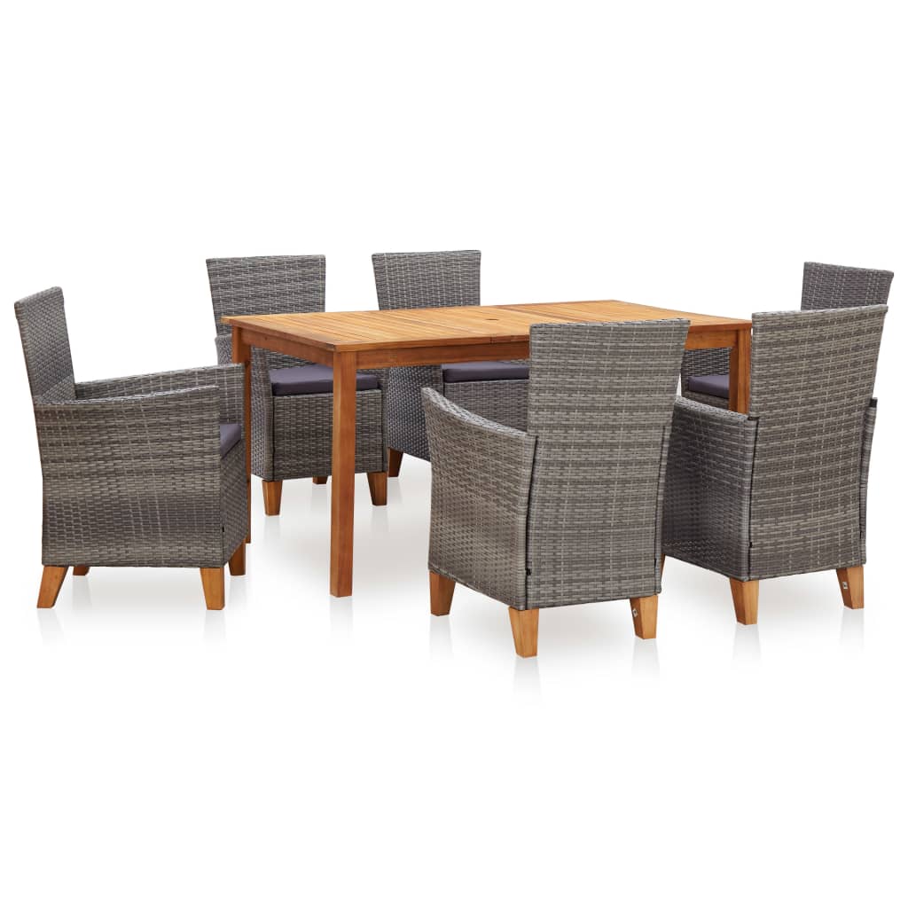 Dining Set Poly Rattan And Solid Acacia Wood Gray Gr 316133
