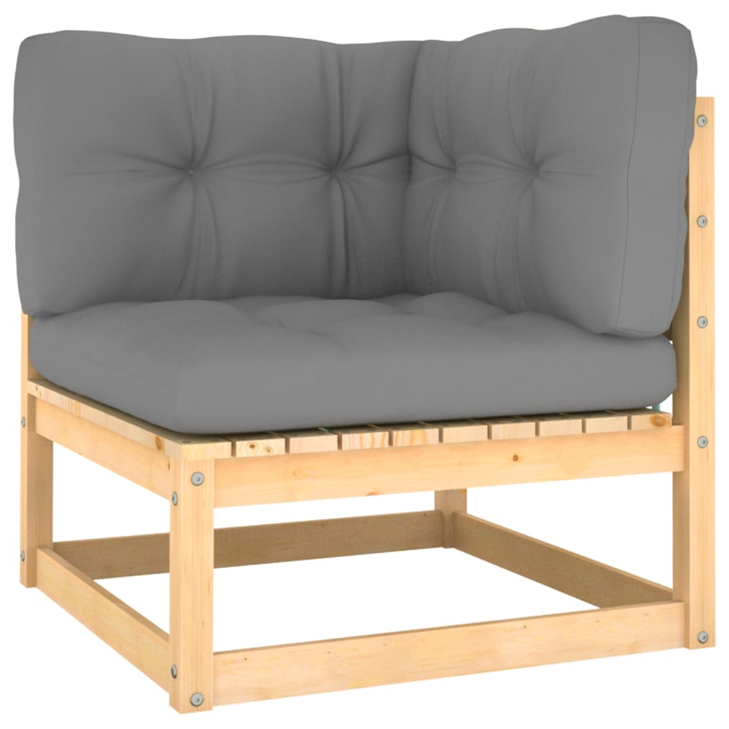 Patio Corner Sofa With Gray Cushions Solid Pine Brow 805715
