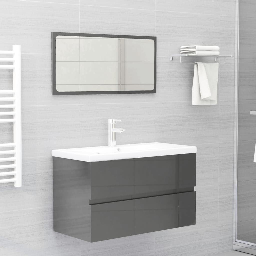 Bathroom Furniture Set High Gloss Gray Grey 3071602