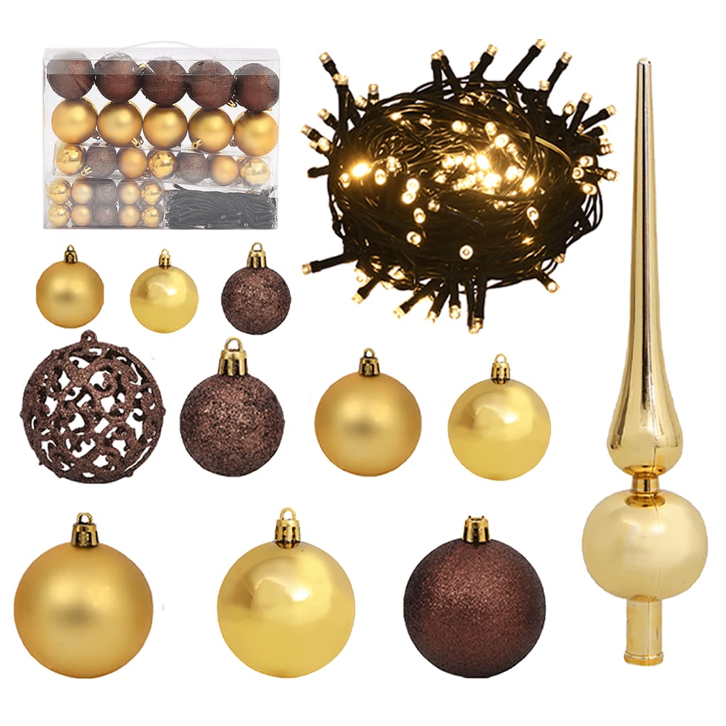 Christmas Ball Set With Peak And Leds Bronze Gold 330095