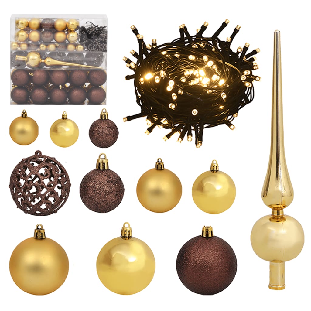 Christmas Ball Set With Peak And Leds Bronze Gold 330095