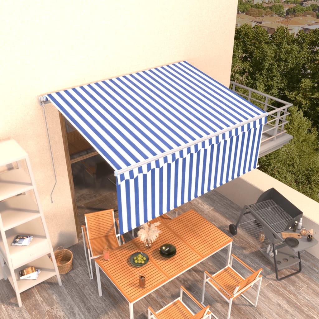 Manual Retractable Awning With Blind White Blue 3069256