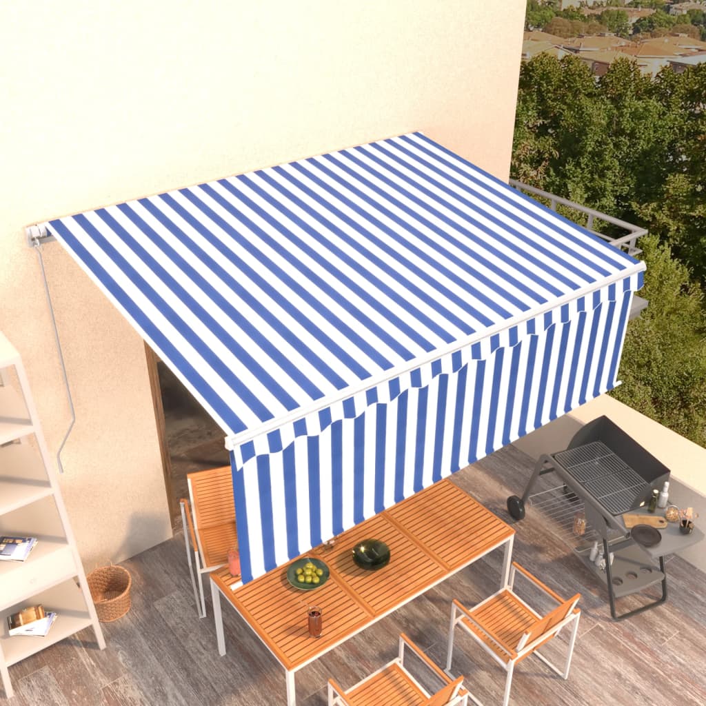 Manual Retractable Awning With Blind White Blue 3069296