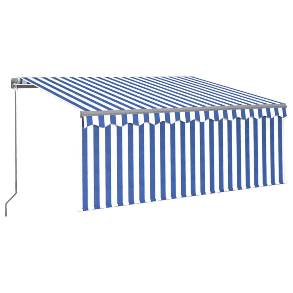Manual Retractable Awning With Blind White Blue 3069376