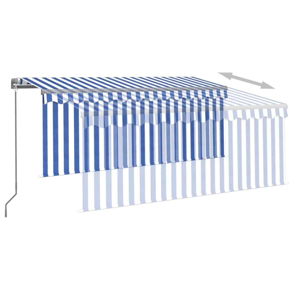 Manual Retractable Awning With Blind White Blue 3069376