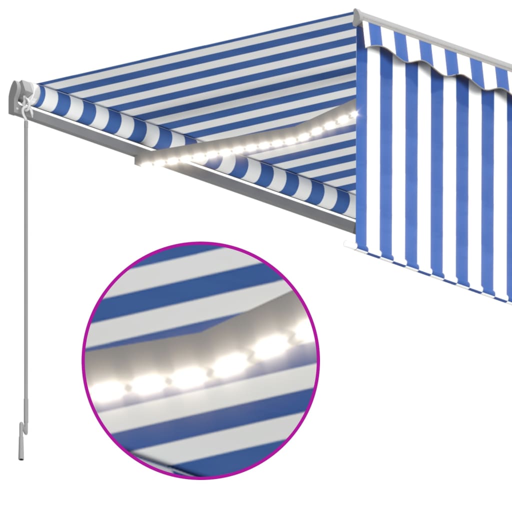 Manual Retractable Awning With Blind Led White Blue 3069381