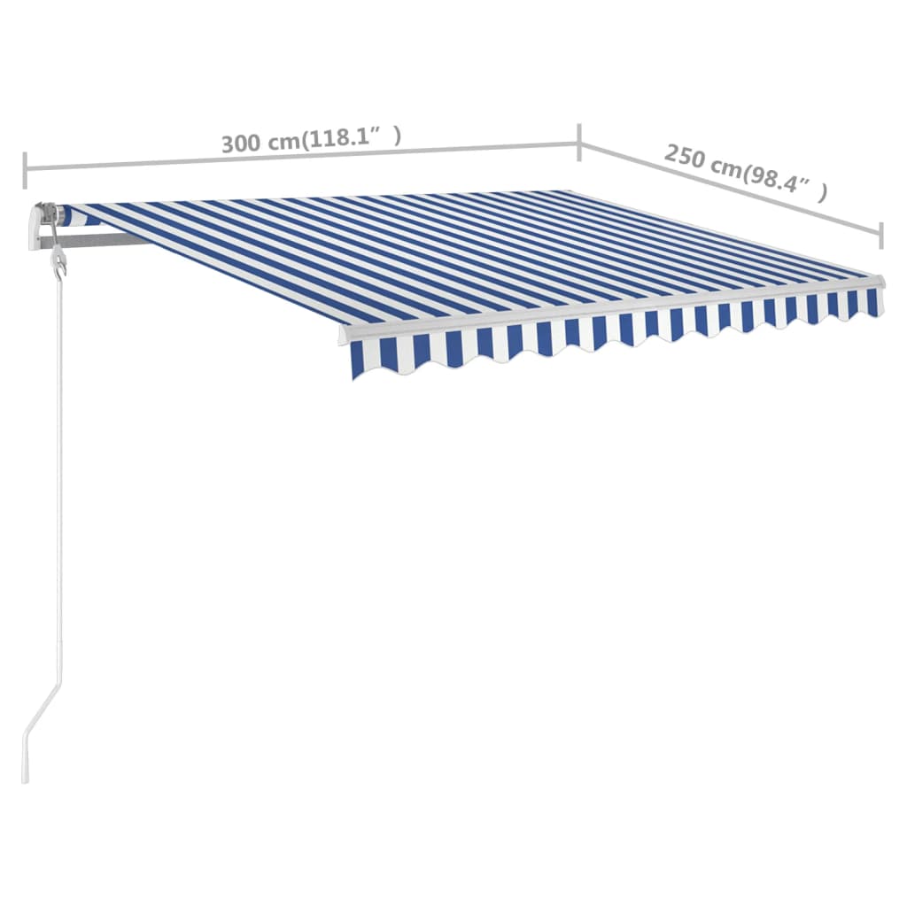 Manual Retractable Awning With Posts And White Blue 3069896