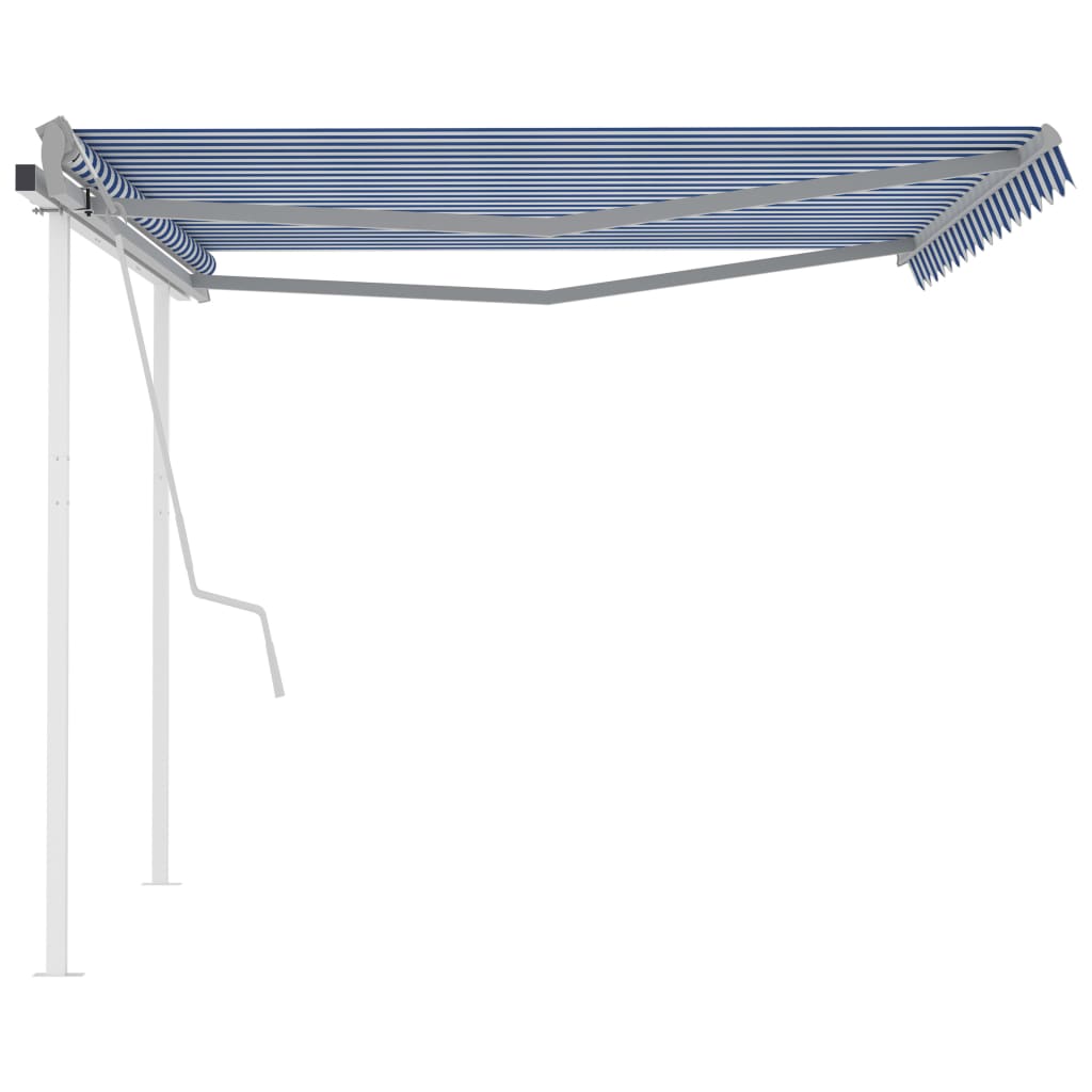 Manual Retractable Awning With Posts And White Blue 3069936