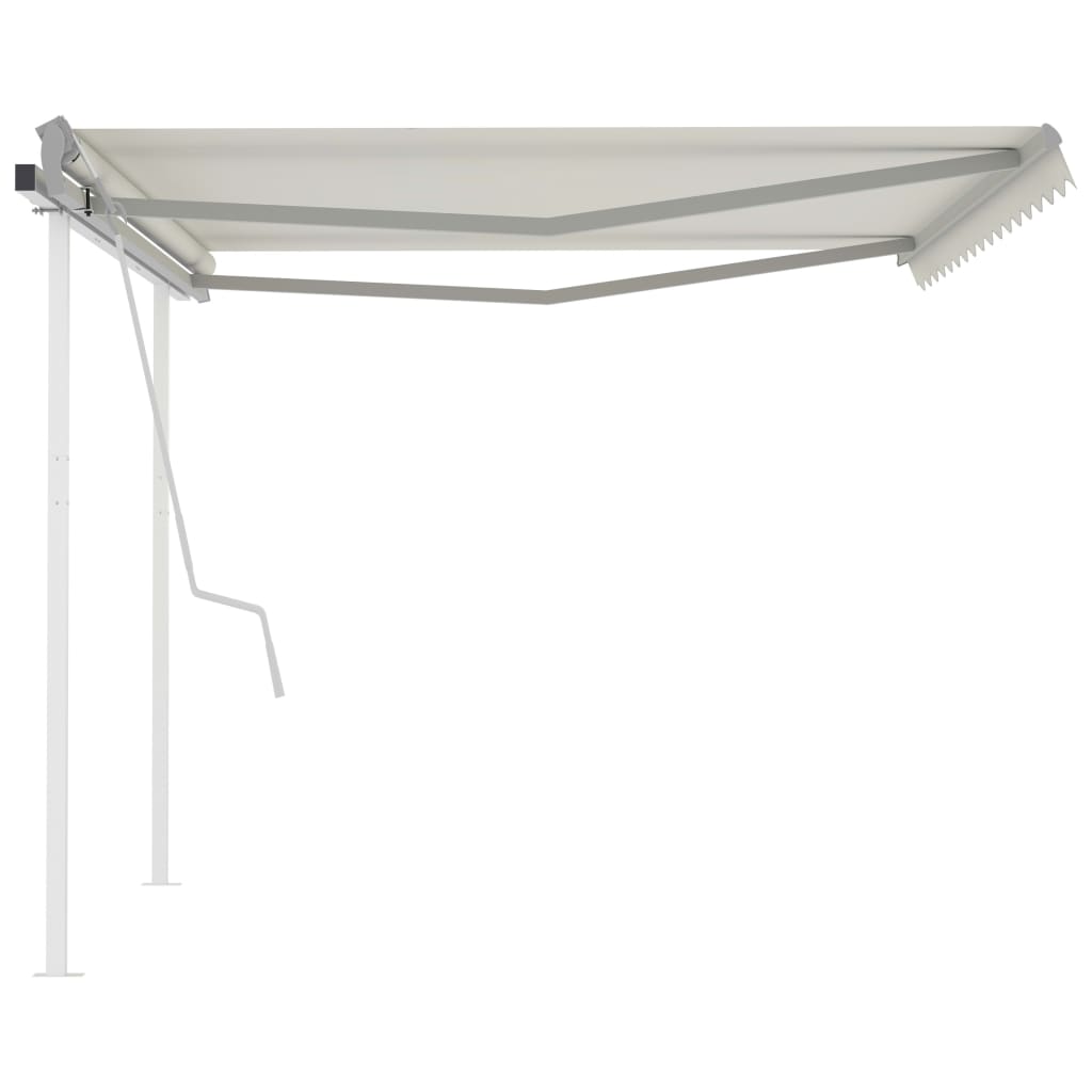 Manual Retractable Awning With Posts And White Blue 3069936