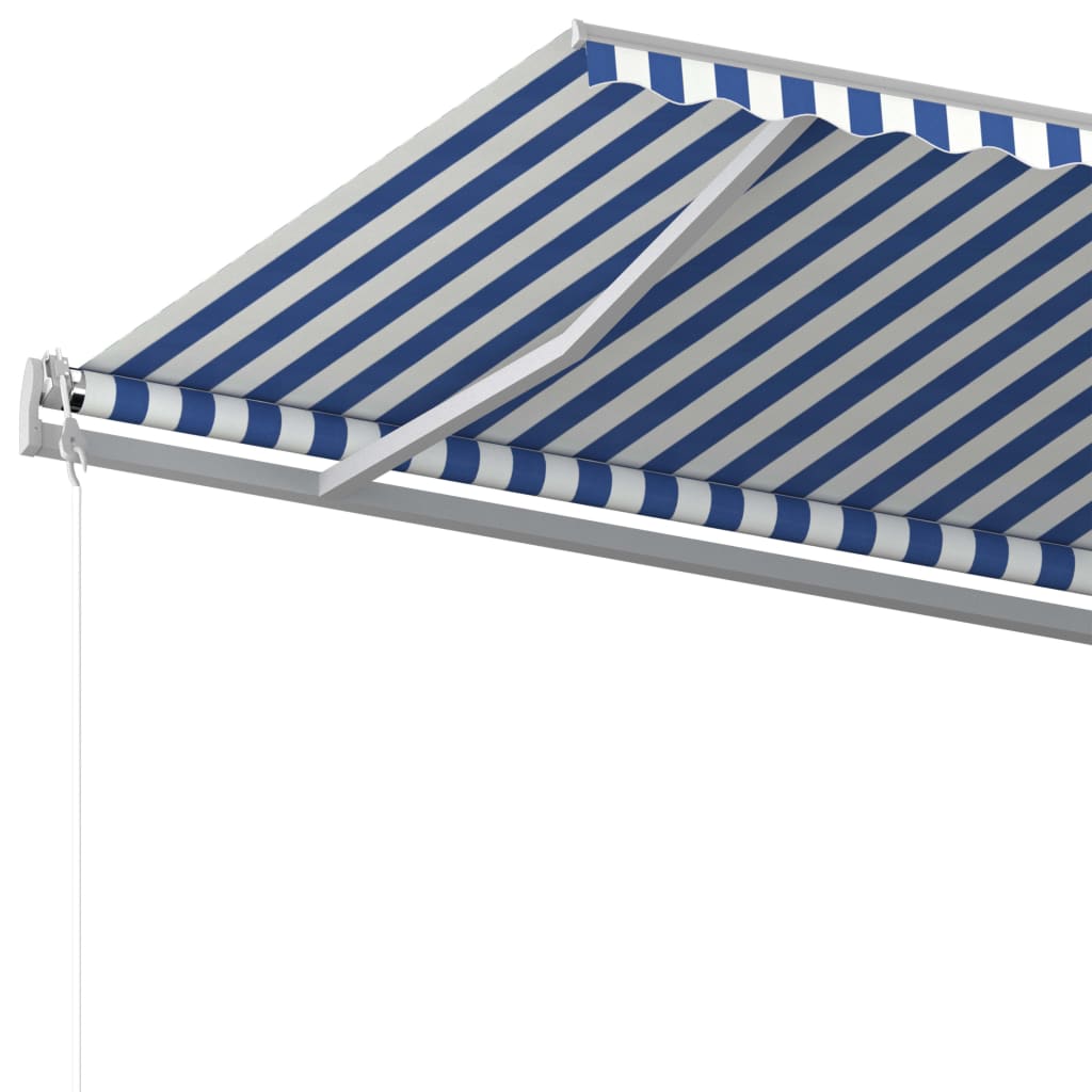 Manual Retractable Awning With Posts And White Blue 3069976