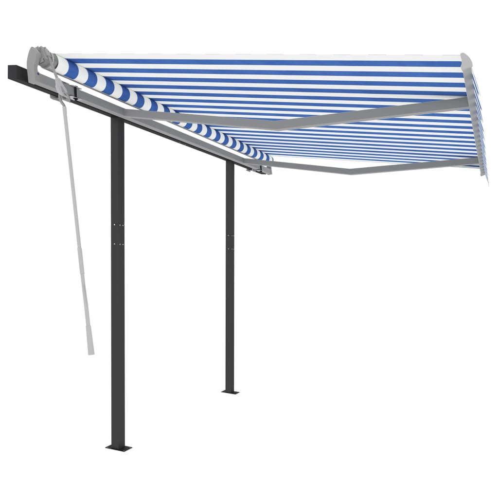 Manual Retractable Awning With Posts And White Blue 3070096