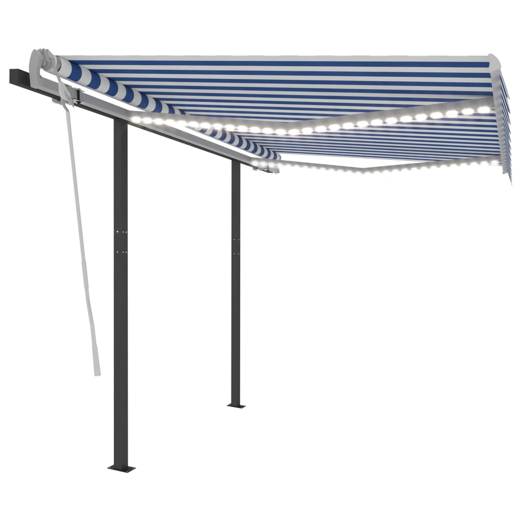 Manual Retractable Awning With Led And White Blue 3070101