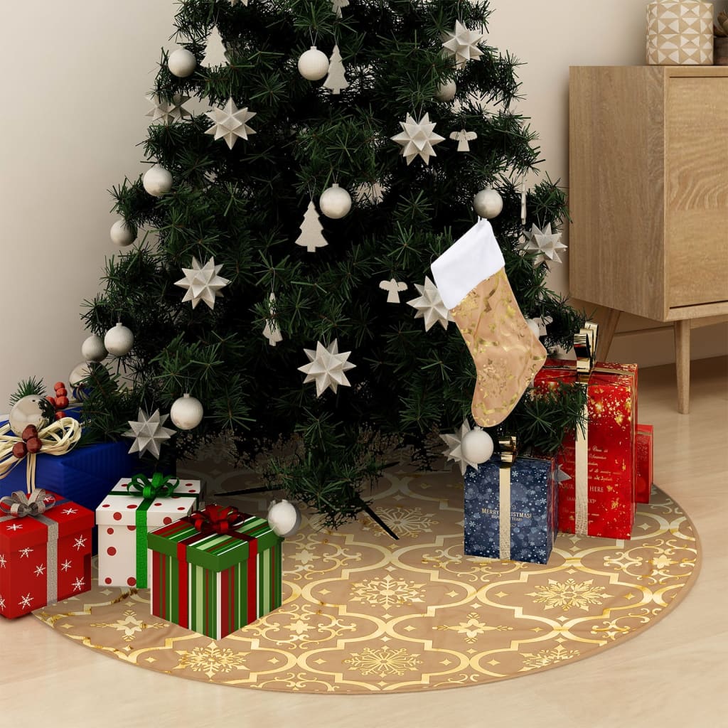 Luxury Christmas Tree Skirt With Sock Fabric Yellow 330290
