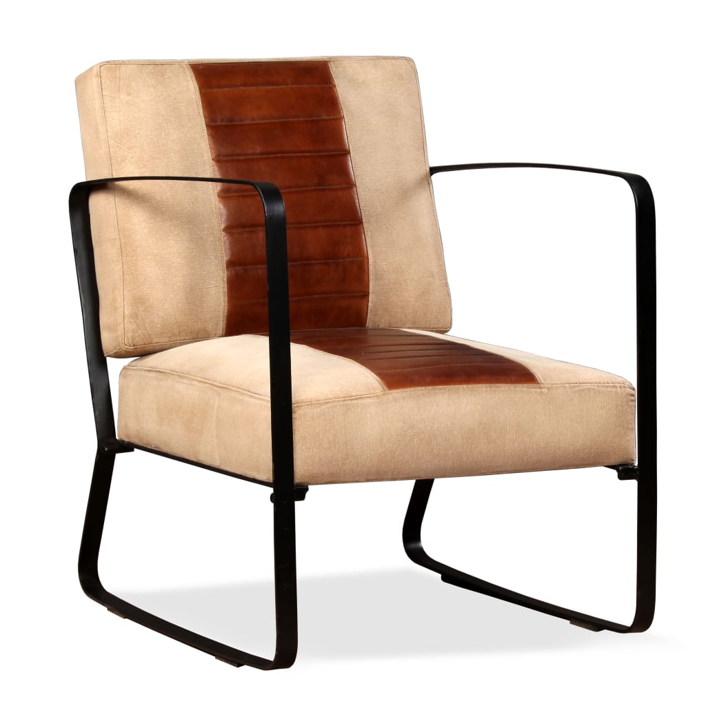 Lounge Chair Genuine Leather And Canvas Brown 326544