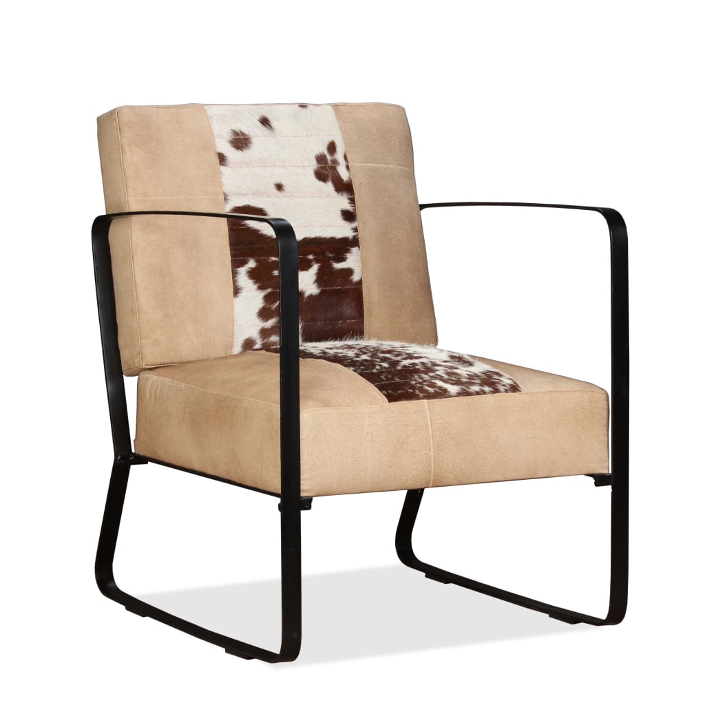 Lounge Chair Genuine Leather And Canvas Brown 326544
