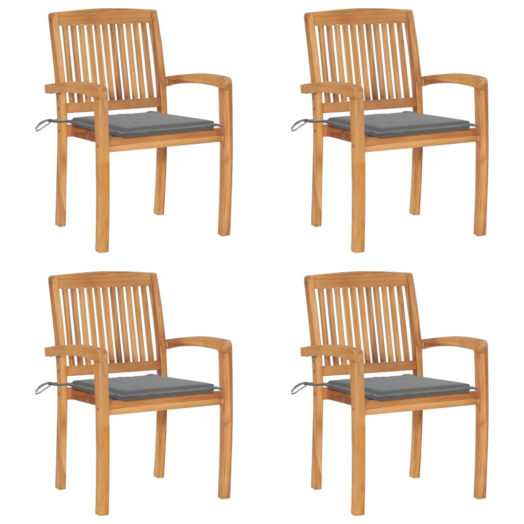 Stacking Patio Chairs With Cushions Solid Teak Wood 3073210