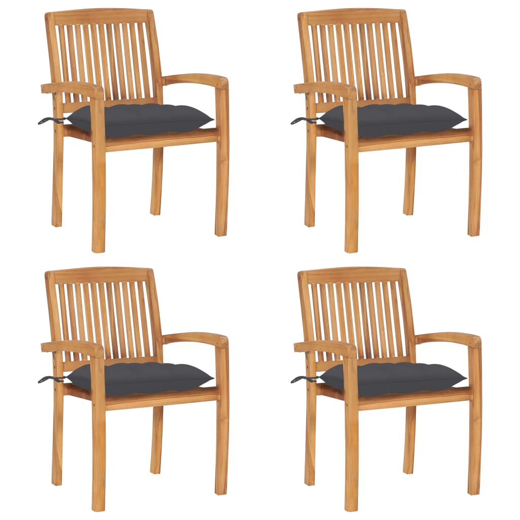 Stacking Patio Chairs With Cushions Solid Teak Wood 3073255