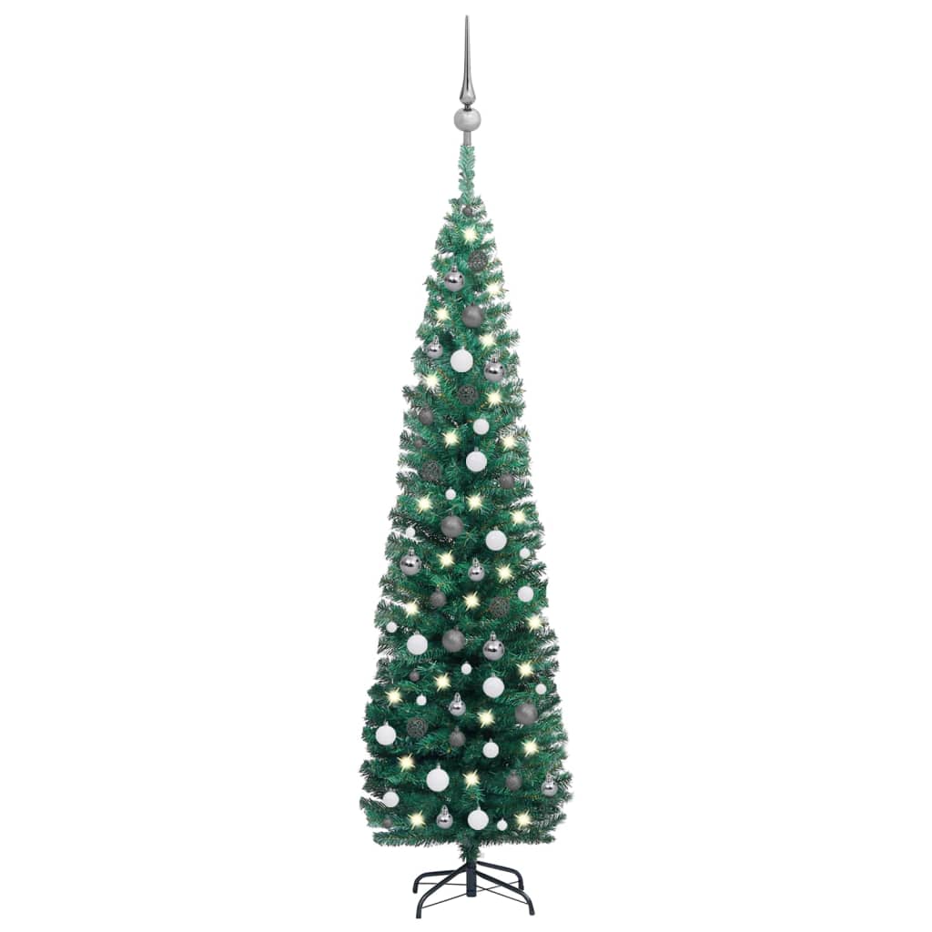 Slim Artificial Christmas Tree With Leds Ball Set Gr 3077900