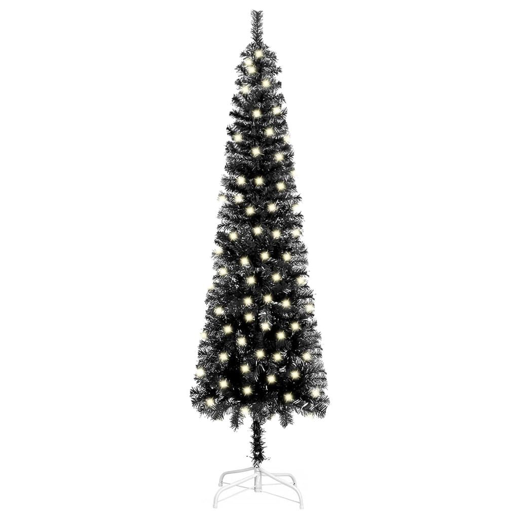 Slim Christmas Tree With Leds Black 3077990