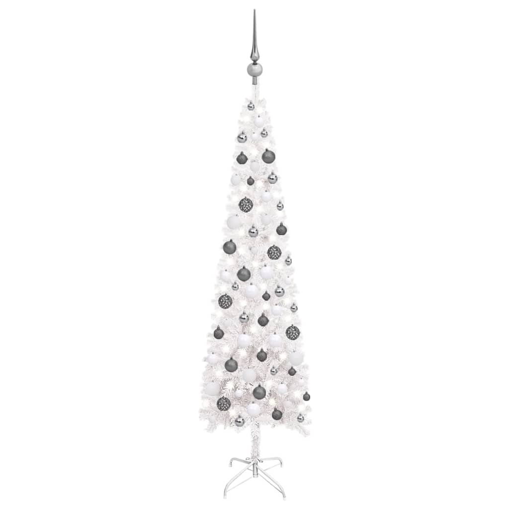 Slim Christmas Tree With Leds Ball Set White White a 3078101