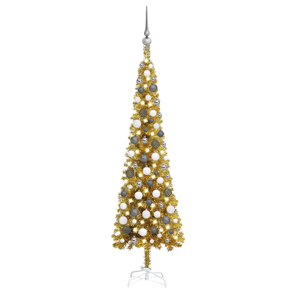 Slim Christmas Tree With Leds Ball Set Gold Gold and 3078126