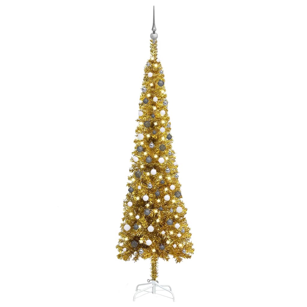 Slim Christmas Tree With Leds Ball Set Gold Gold and 3078130