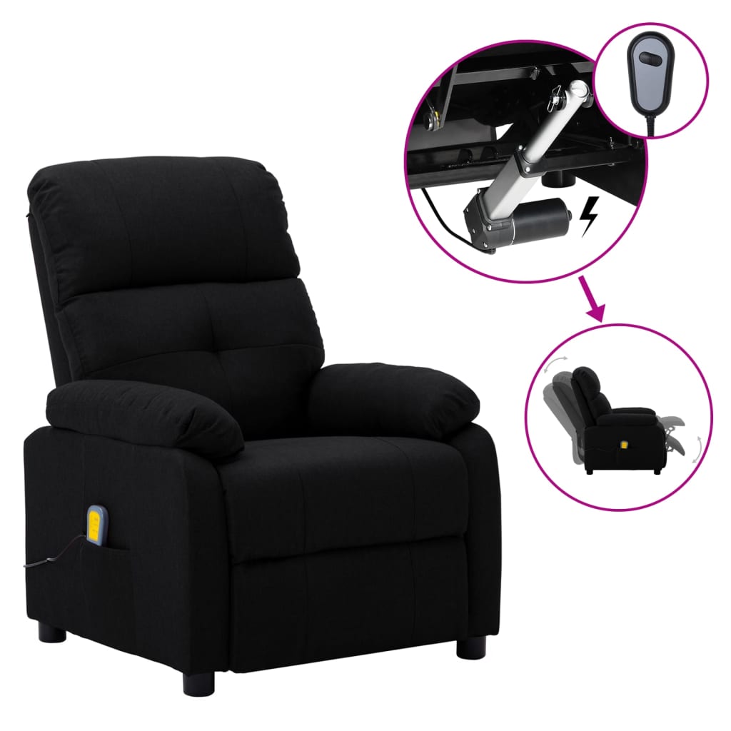 Electric Massage Recliner Chair Fabric Black 3074092