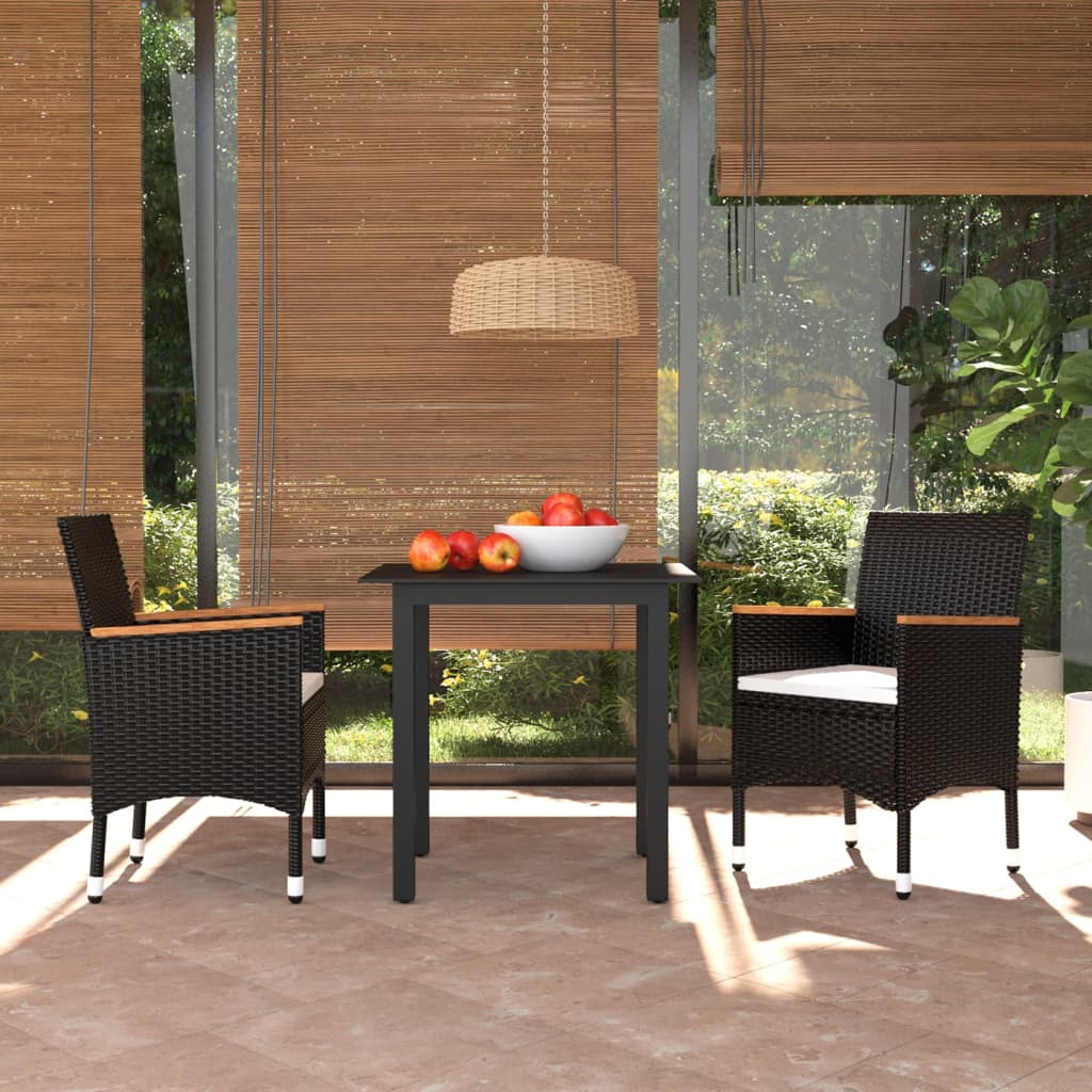 Patio Dining Set With Cushions Poly Rattan Black 3094997